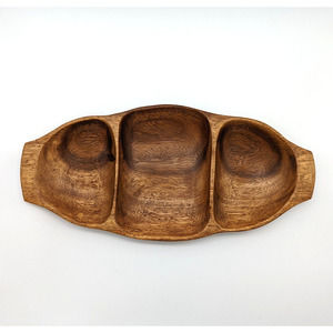 Leilani Monkey Pod Wood Tray Hand Crafted Three Parts Mid Century Philippines